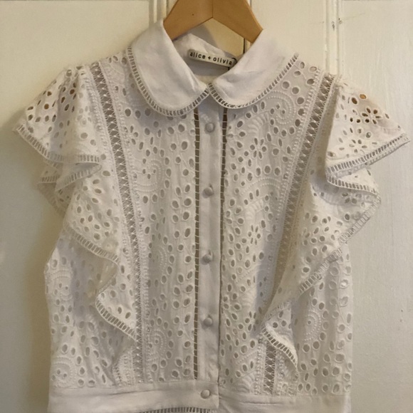 COPY - Alice + Olivia White Eyelet Short Sleeve Button Up - Picture 2 of 5